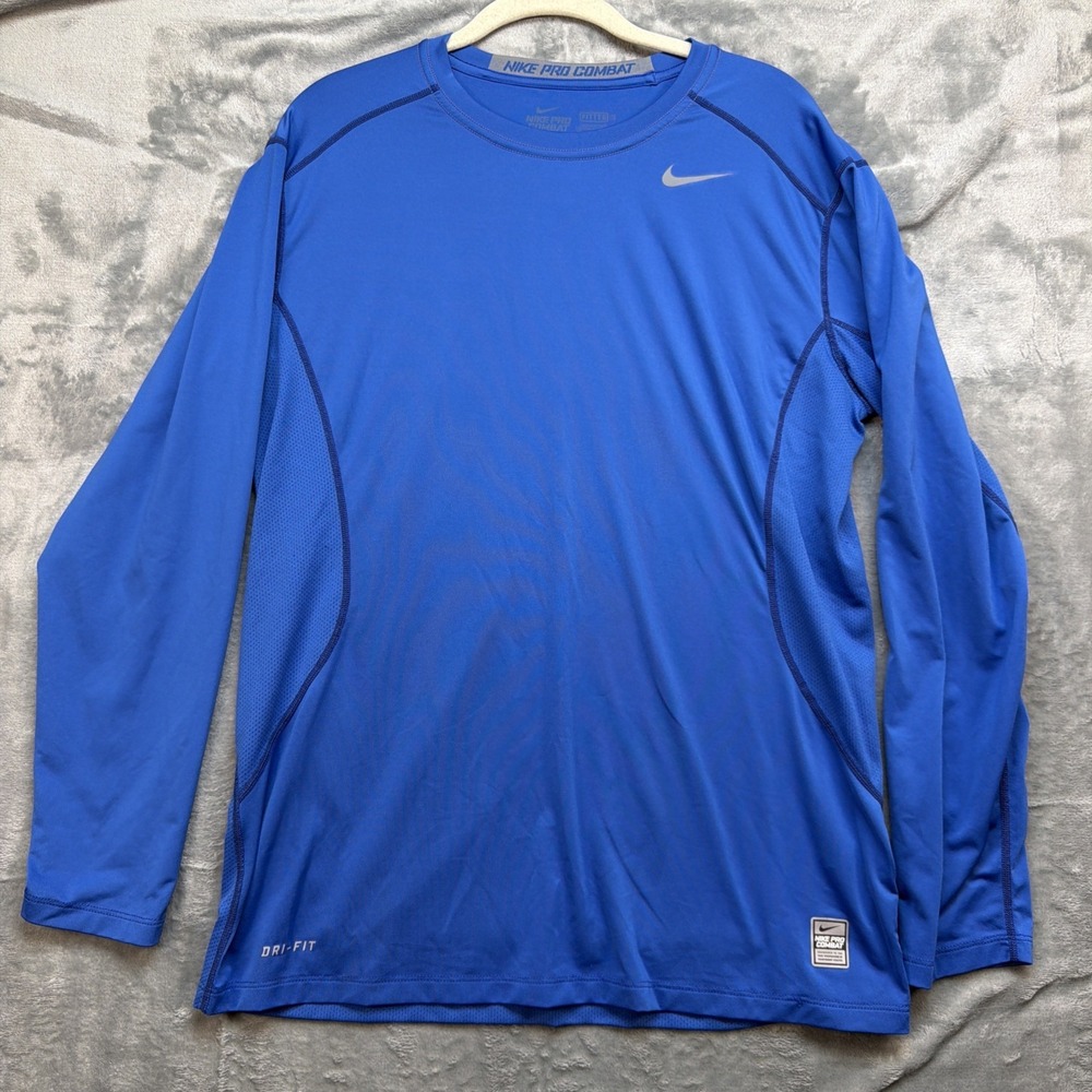 Nike‎ Pro Combat Dri-FIT Compression Shirt Long Sleeve Training Blue Mens Large